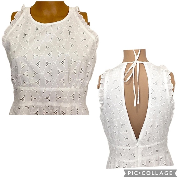 J.Crew White Eyelet Sleeveless Keyhole Back Ruffle Hem Halter Dress – Size 4 - Picture 2 of 11